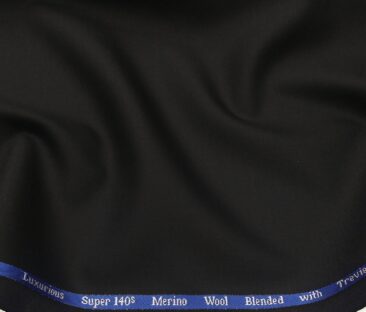 Cadini Men's Wool Super 140s Unstitched 3.25 Meter Solid Suit Fabric (Black)