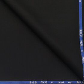 Cadini Men's Wool Super 140s Unstitched 3.25 Meter Solid Suit Fabric (Black)