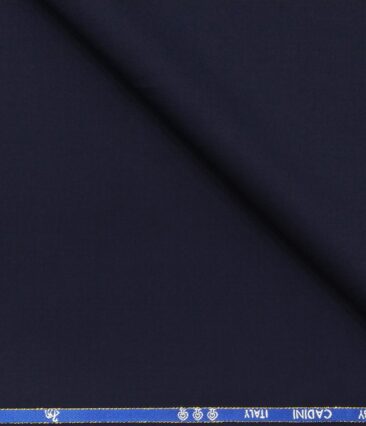 Cadini Men's Wool Super 140s Unstitched 3.25 Meter Solid Suit Fabric (Dark Blue)