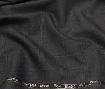 Cadini Men's Wool Super 140s Unstitched 3.25 Meter Self Checks Suit Fabric (Dark Grey)