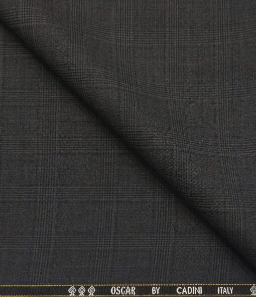 Cadini Men's Wool Super 140s Unstitched 3.25 Meter Self Checks Suit Fabric (Dark Grey)