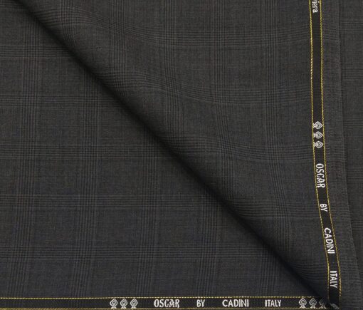 Cadini Men's Wool Super 140s Unstitched 3.25 Meter Self Checks Suit Fabric (Dark Grey)