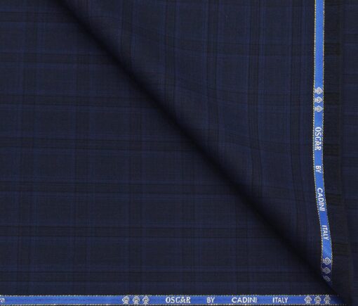 Cadini Men's Wool Super 140s Unstitched 3.25 Meter Self Broad Checks Suit Fabric (Dark Royal Blue)