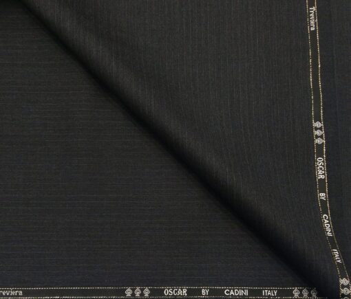 Cadini Men's Wool Super 140s Unstitched 3.25 Meter Self Striped Suit Fabric (Dark Worsted Grey)