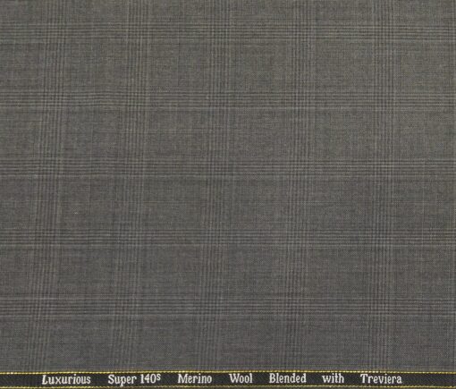Cadini Men's Wool Super 140s Unstitched 3.25 Meter Self Checks Suit Fabric (Medium Grey)