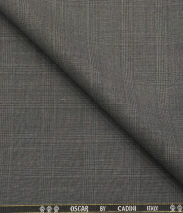 Cadini Men's Wool Super 140s Unstitched 3.25 Meter Self Checks Suit Fabric (Medium Grey)