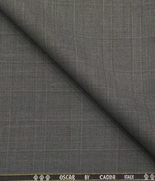 Cadini Men's Wool Super 140s Unstitched 3.25 Meter Self Checks Suit Fabric (Medium Grey)
