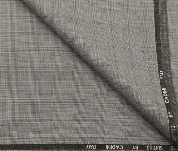 Cadini Men's Poly Wool Super 90s Unstitched Self Checks Suiting Fabric (Light Grey)