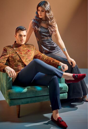 Don & Julio Men's Velvet Unstitched 2.25 Meter Printed BandhGala Suiting Fabric (Golden)