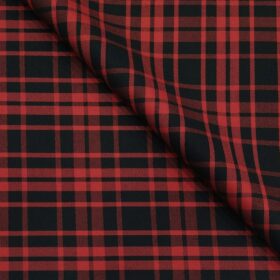J.Hampstead Men's Poly Wool Unstitched Red Checks Suiting Fabric (Black)