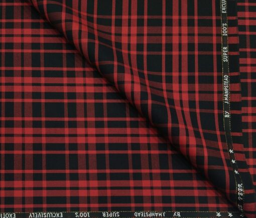 J.Hampstead Men's Poly Wool Unstitched Red Checks Suiting Fabric (Black)