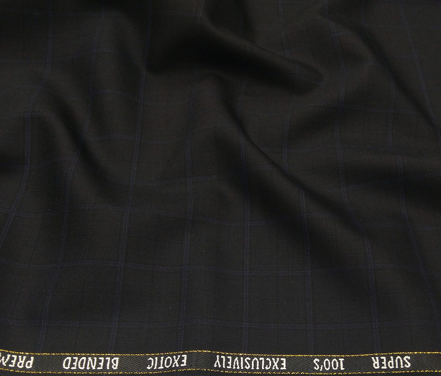 J.Hampstead Men's Poly Wool Super 100s Unstitched Checks Suiting Fabric (Black)