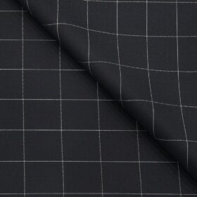 J.Hampstead Men's Poly Wool Super 100s Unstitched White Checks Suiting Fabric (Dark Navy Blue)