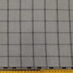 J.Hampstead Men's Poly Wool Super 100s Unstitched Black Checks Suiting Fabric (Light Grey)