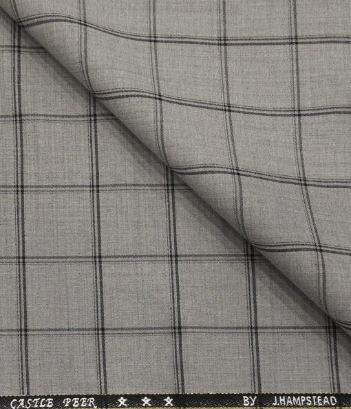 J.Hampstead Men's Poly Wool Super 100s Unstitched Black Checks Suiting Fabric (Light Grey)
