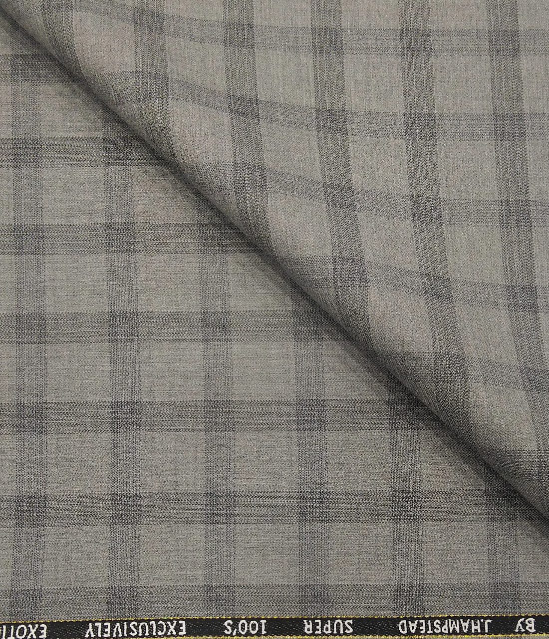 J.Hampstead Men's Poly Wool Super 100s Unstitched Grey Checks Suiting Fabric (Light Grey) J.Hampstead Men's Poly Wool Super 100s Unstitched Grey Checks Suiting Fabric (Light Grey)