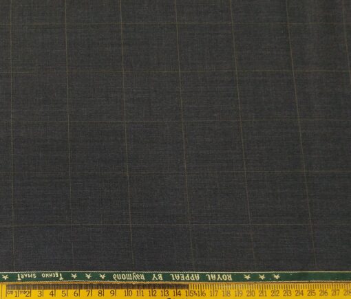 Raymond Men's Poly Wool TechnoSmart Unstitched 3 Meter Checks Suiting Fabric (Dark Grey)