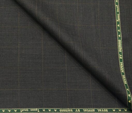 Raymond Men's Poly Wool TechnoSmart Unstitched 3 Meter Checks Suiting Fabric (Dark Grey)