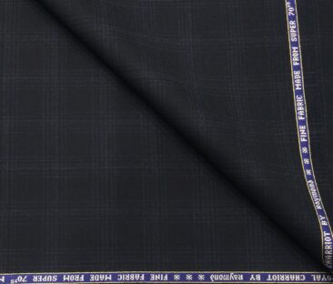 Raymond Men's Wool Super 70s Unstitched 3.25 Meter Self Checks Suiting Fabric (Dark Blue)