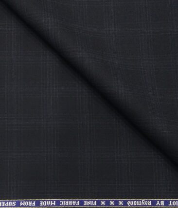 Raymond Men's Wool Super 70s Unstitched 3.25 Meter Self Checks Suiting Fabric (Dark Blue)