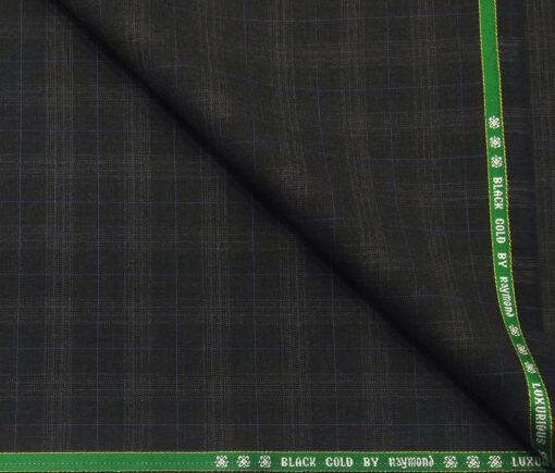Raymond Men's Wool Super 120s Unstitched 3.25 Meter Self Checks Suiting Fabric (Greyish Black)