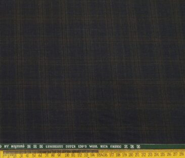 Raymond Men's Wool Super 120s Unstitched 3.25 Meter Brown Checks Suiting Fabric (Dark Blue)