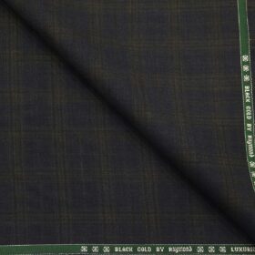 Raymond Men's Wool Super 120s Unstitched 3.25 Meter Brown Checks Suiting Fabric (Dark Blue)