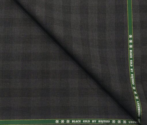 Raymond Men's Wool Super 120s Unstitched 3.25 Meter Self Checks Suiting Fabric (Dark Grey)