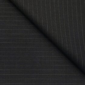 Vercelli Italy Men's Wool Super 120s Unstitched 3.25 Meter Grey Stripes Suiting Fabric (Black)