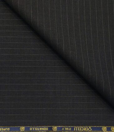Vercelli Italy Men's Wool Super 120s Unstitched 3.25 Meter Grey Stripes Suiting Fabric (Black)