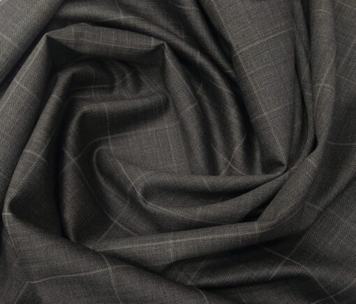 Vercelli Italy Men's Wool Super 140s Unstitched 3.25 Meter Self Checks Suiting Fabric (Worsted Grey)