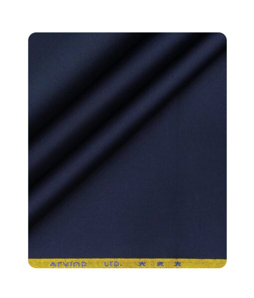 Arvind Men's Cotton Stretchable Unstitched 1.35 Meter Solid Satin Weave Trouser Fabric (Royal Blue)