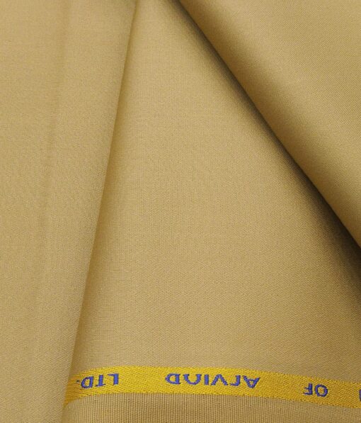 Arvind Men's Cotton Stretchable Unstitched 1.35 Meter Solid Satin Weave Trouser Fabric (Sand Beige)