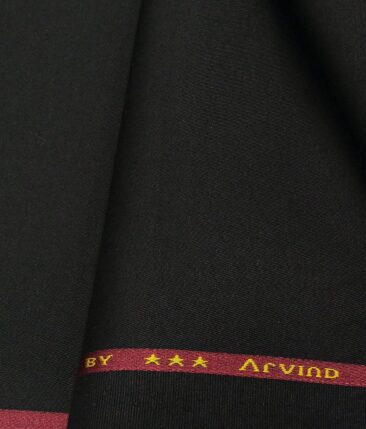 Arvind Men's Cotton Stretchable Unstitched 1.30 Meter Solid Twill Weave Trouser Fabric (Black)