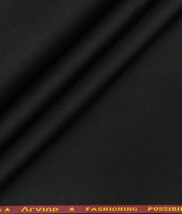 Arvind Men's Cotton Stretchable Unstitched 1.30 Meter Solid Twill Weave Trouser Fabric (Black)