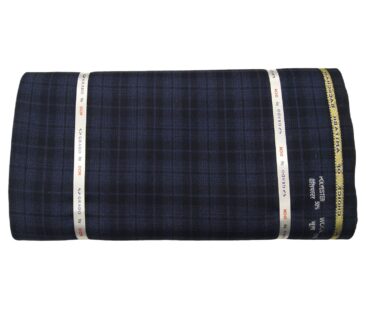 OCM Men's Wool Black Checks 2 Meter Unstitched Tweed Jacketing & Blazer Fabric (Blue)