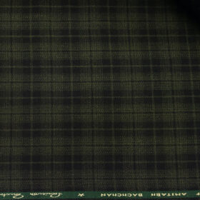 OCM Men's Wool Black Checks 2 Meter Unstitched Tweed Jacketing & Blazer Fabric (Green)