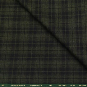 OCM Men's Wool Black Checks 2 Meter Unstitched Tweed Jacketing & Blazer Fabric (Green)
