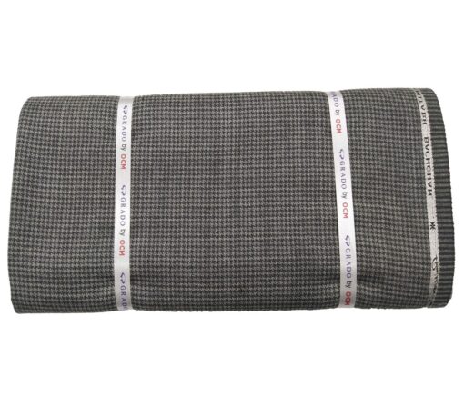 OCM Men's Wool Black Houndstooth Weave 2 Meter Unstitched Tweed Jacketing & Blazer Fabric (Grey)
