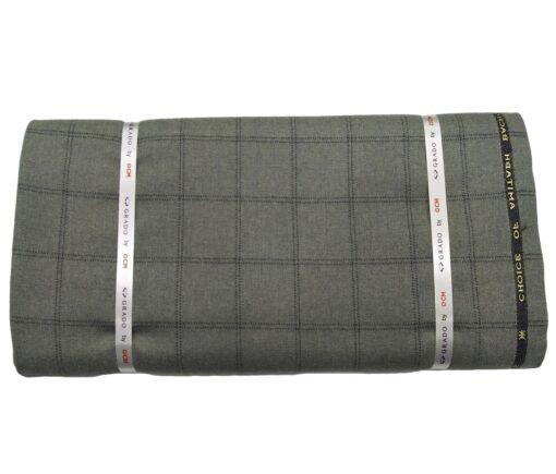 OCM Men's Wool Black Checks 2 Meter Unstitched Tweed  Jacketing & Blazer Fabric (Grey)