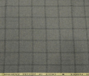 OCM Men's Wool Black Checks 2 Meter Unstitched Tweed  Jacketing & Blazer Fabric (Grey)