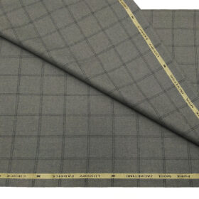 OCM Men's Wool Black Checks 2 Meter Unstitched Tweed  Jacketing & Blazer Fabric (Grey)