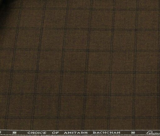 OCM Men's Wool Black Checks 2 Meter Unstitched Tweed  Jacketing & Blazer Fabric (Dark Brown)