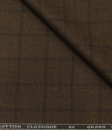OCM Men's Wool Black Checks 2 Meter Unstitched Tweed  Jacketing & Blazer Fabric (Dark Brown)