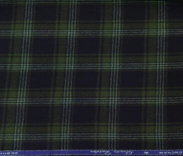 OCM Men's Wool White & Green Checks 2 Meter Unstitched Tweed  Jacketing & Blazer Fabric (Dark Blue)