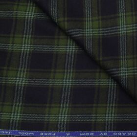 OCM Men's Wool White & Green Checks 2 Meter Unstitched Tweed  Jacketing & Blazer Fabric (Dark Blue)