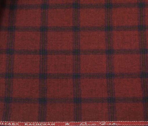 OCM Men's Wool Blue Checks 2 Meter Unstitched Tweed  Jacketing & Blazer Fabric (Red)