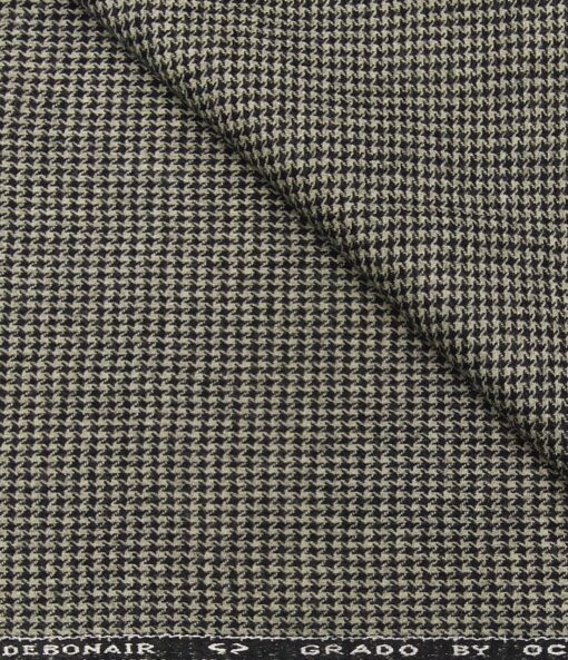 OCM Men's Wool Black Houndstooth Weave 2 Meter Unstitched Tweed Jacketing & Blazer Fabric (Cream)