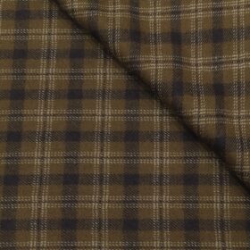 OCM Men's Wool White Checks 2 Meter Unstitched Tweed  Jacketing & Blazer Fabric (Light Brown)