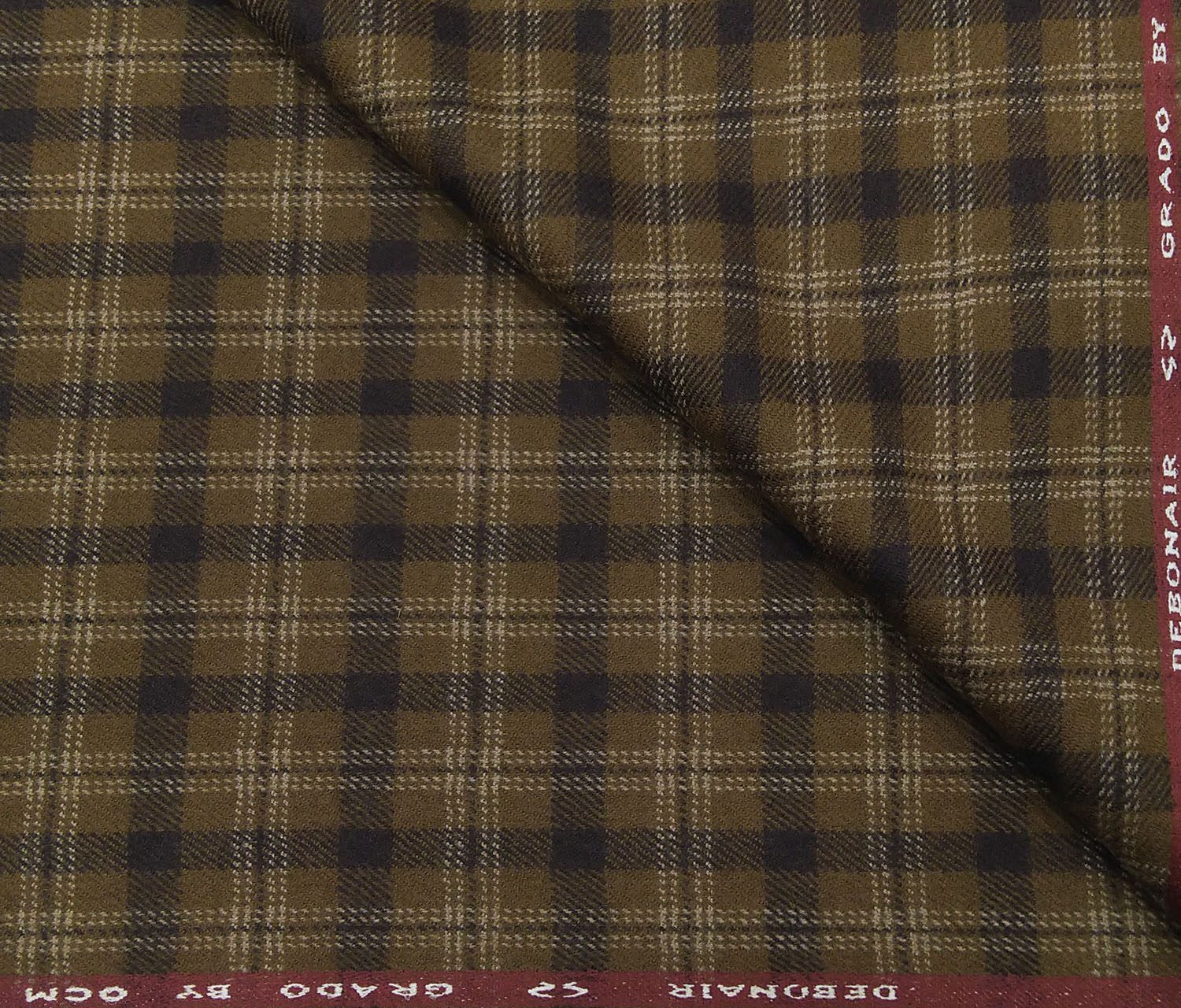 OCM Men's Wool White Checks 2 Meter Unstitched Tweed  Jacketing & Blazer Fabric (Light Brown)